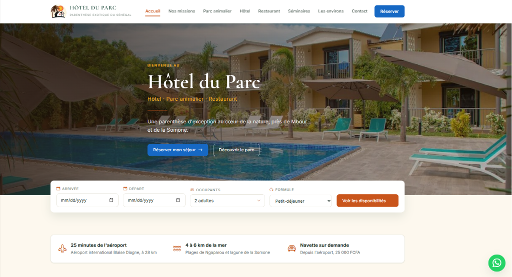 Plateforme officielle de l'Hôtel du Parc Exotique du Sénégal